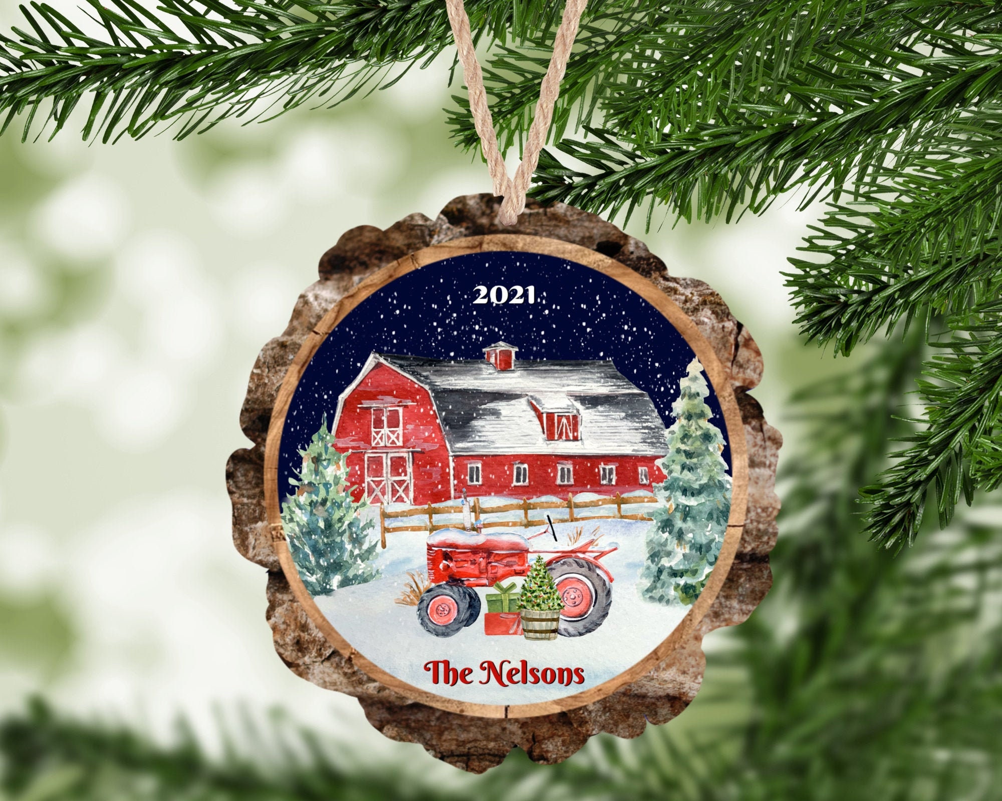 Is State Farm Open On Christmas Eve 2022 Farm Christmas Ornament Personalized Wood Slice Barn | Etsy India