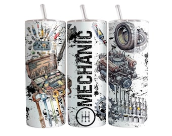 Mechanic Tumbler Wrap Sublimation Transfer - Ready to Press - 20 oz Straight - Automobile Tumbler Wrap, Auto Mechanic Printed Transfer
