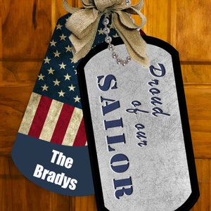 Proud of Our Sailor Navy Door Hanger Sign Personalized, Military Sign, Navy Mom, Navy Dad, Custom Navy Decor, Navy Name Door Sign, Military