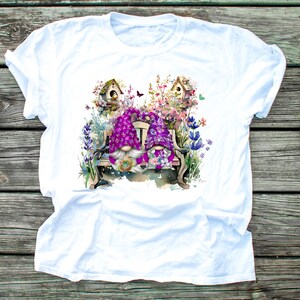 Spring Gnome Flower Garden Sublimation Transfer, Sublimation Transfer, Purple Gnomes Transfer, Summer Flowers Gnome, Butterfly Gnome, Bird image 2