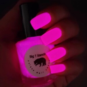 Glow-in-the-Dark Nail Polish, Rose Red, Glows Pink, Pink Moon, Custom Blended, Glow Nails, FREE U.S. SHIPPING, Full Sized Bottle 15ml image 4