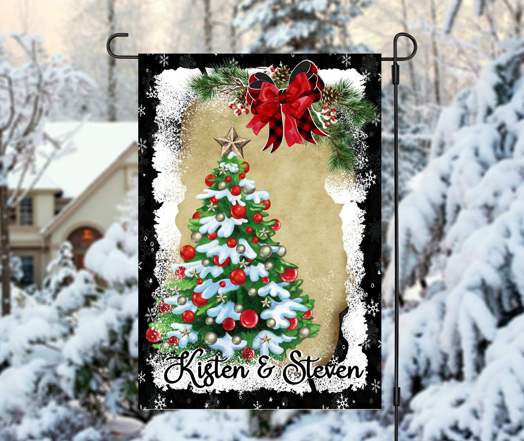 Sneeuwvlokken Kerstboom Tuinvlag Gepersonaliseerde Tuinvlag - Etsy België