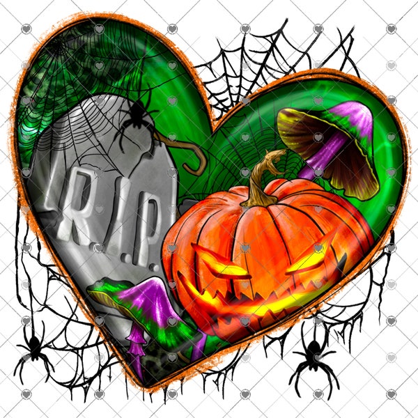 Halloween Heart Pumpkin Spider Sublimation Transfer, Ready to Press, Spiderweb, Ready to Use, Autumn Sub Design, Fall, RIP, Spooky, Kids