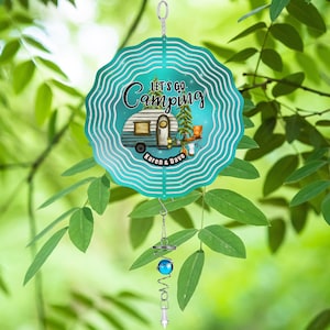 Camper Swirly Metal Wind Spinner Personalized, Yard Decoration, Camp Trailer Wind Spinner, Let&#39;s Go Camping, Porch Decoration, Custom Gift