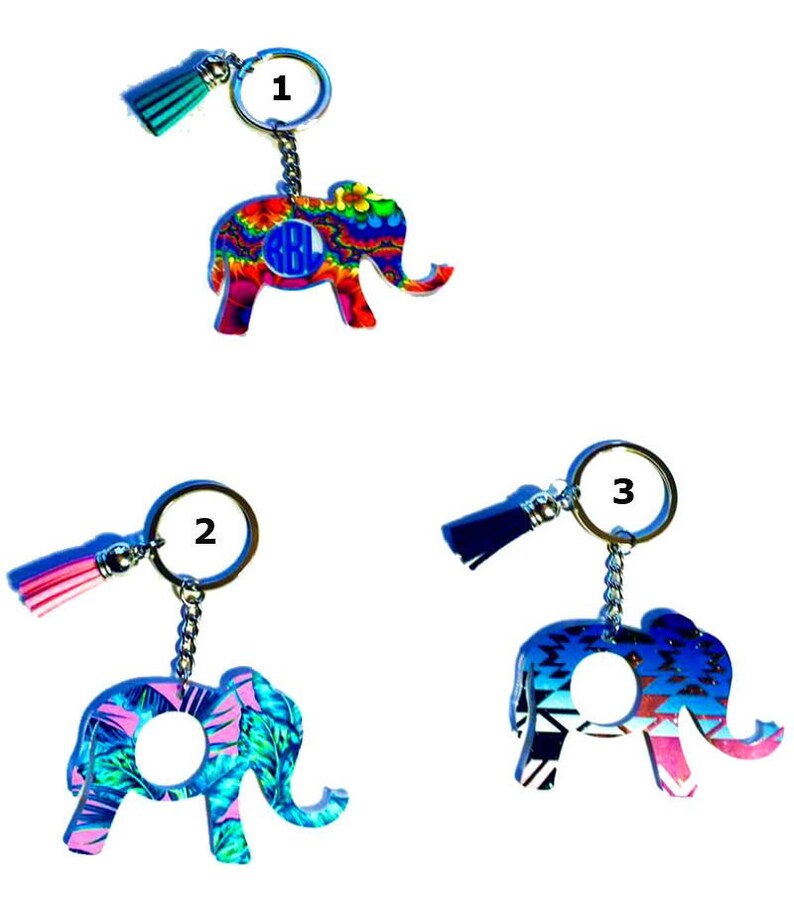 Elephant Personalized Monogram Keychain Key Ring Acrylic Etsy
