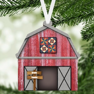 Barn Quilt Ornament, Farm Ornament, Ranch Ornament, Quilt Barn Red Chippy Paint Ornament, Holiday Decoration, Gift Exchange, Tree Decoration