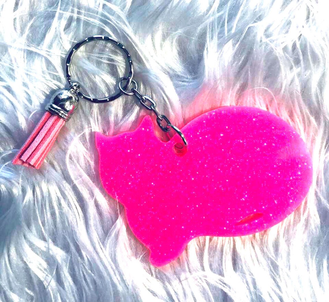 Cat Personalized Glitter Keychain Key Ring Holographic Etsy