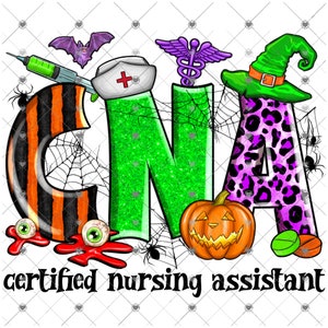 Halloween CNA Nurse Ready to Press Sublimation Transfer, Ready to Use, Nursing, Bats, Spiders, Fall, Hospital, Sub Image Ready to Press, DIY