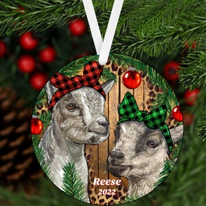 Christmas Baby Goats Personalized Ornament, 2-dimensional flat, Custom Name Christmas Holiday, Farm Ornament, Barn, Goat, Farm Animals