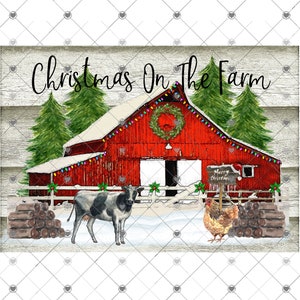 Christmas Barn Sublimation Transfer, Farm Transfer, Barn, Printed Sub, Christmas Cow, Chicken, Sublimation Design Transfer, Ready to Use image 1