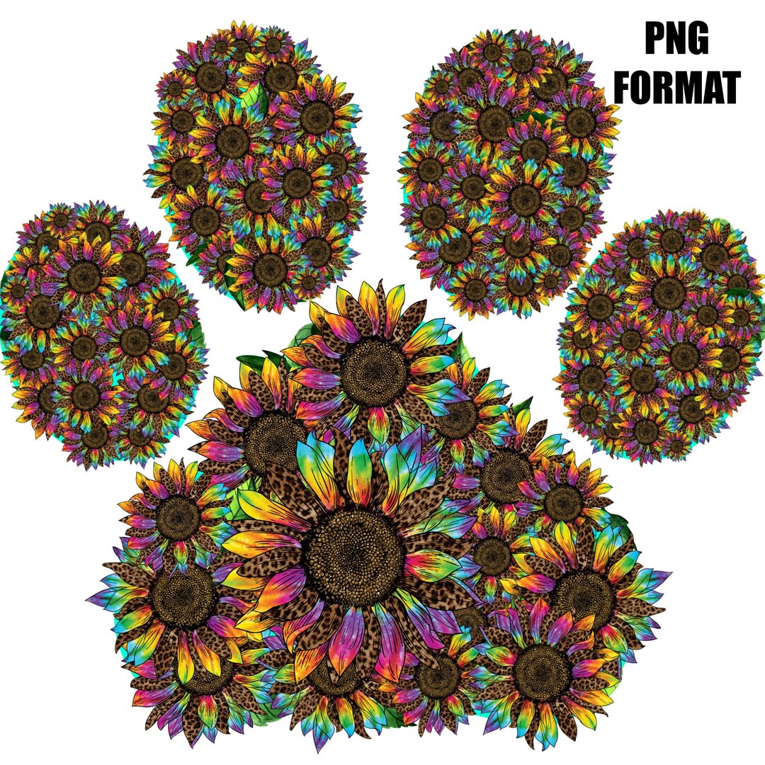 Paw Print Sunflower Digital Design for Sublimation, PNG Instant