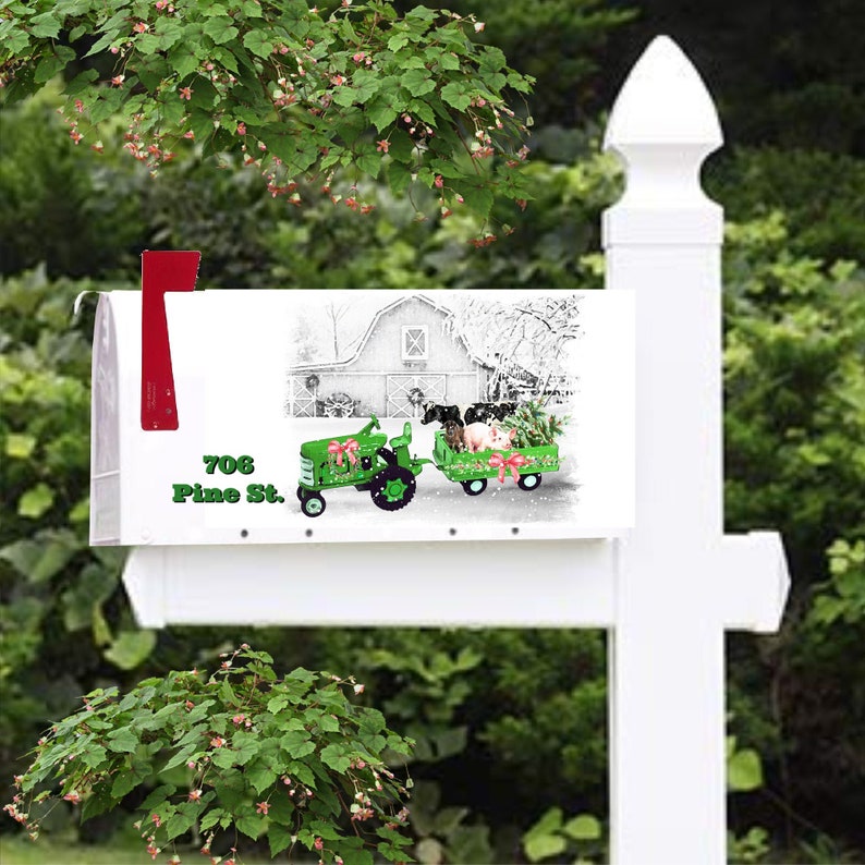 Mailbox Cover With Strip Personalized Green Tractor Etsy
