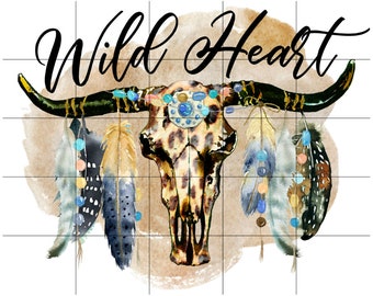 Sublimation Transfer Ready to Press, Wild at Heart, Boho Sub Image, Ready to Use, Feathers Skull Sublimation, Adult/Child T-Shirt Size