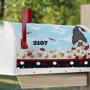 Ladybug Gnome Mailbox Cover with Magnetic Strip - Personalized Mailbox Decor - Custom Address Mailbox Cover, Personalized  Mailbox Cover