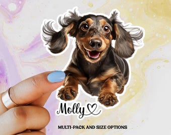 Dachshund Personalized Dog Sticker, Multi-packs and Size Options, Laptop Sticker, Water Bottle Sticker, Dachshund Name Sticker, Dog Lover