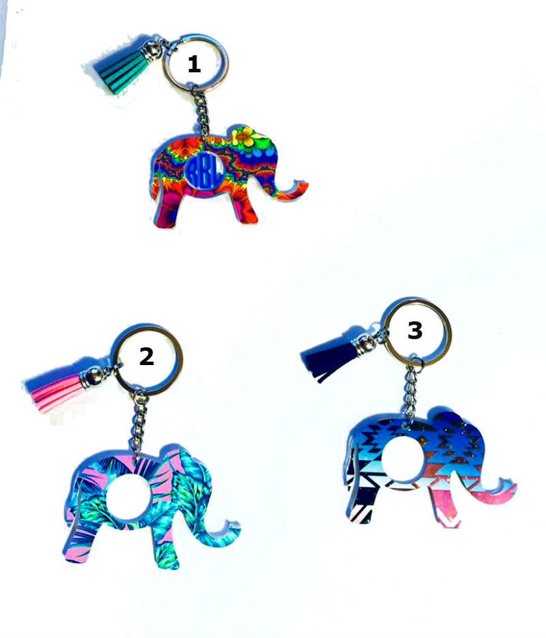Elephant Personalized Monogram Keychain Key Ring Acrylic Etsy