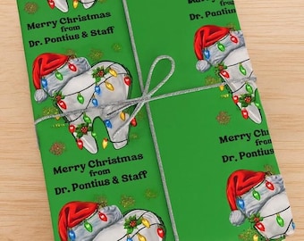 Personalized Christmas Dental Tooth Wrapping Paper Roll with Name, Custom Dentist Teeth Gift Wrap Roll, Business Name Wrapping Paper Roll