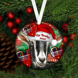 Christmas Alpine Goat Personalized Ornament, 2-dimensional flat, Custom Name Christmas Holiday, Farm Ornament, Barn, Goats, Goat Lover