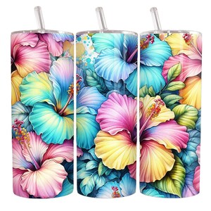 Hibiscus Flowers Tumbler Sublimation Wrap, Ready to Press, 20 oz Straight, Floral Transfer for Tumbler, Tropical Flower Tumbler Transfer