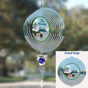 Camper Swirly Metal Wind Spinner Personalized, Yard Decoration, Camp Trailer Wind Spinner, Camping Decor, Porch Decoration, Custom Gift