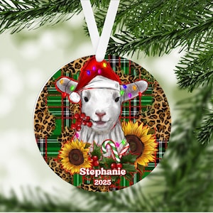 Christmas Sheep Personalized Ornament, 2-dimensional flat, Custom Name Christmas, Farm Ornament, Sheep Lover, Lamb Ornament