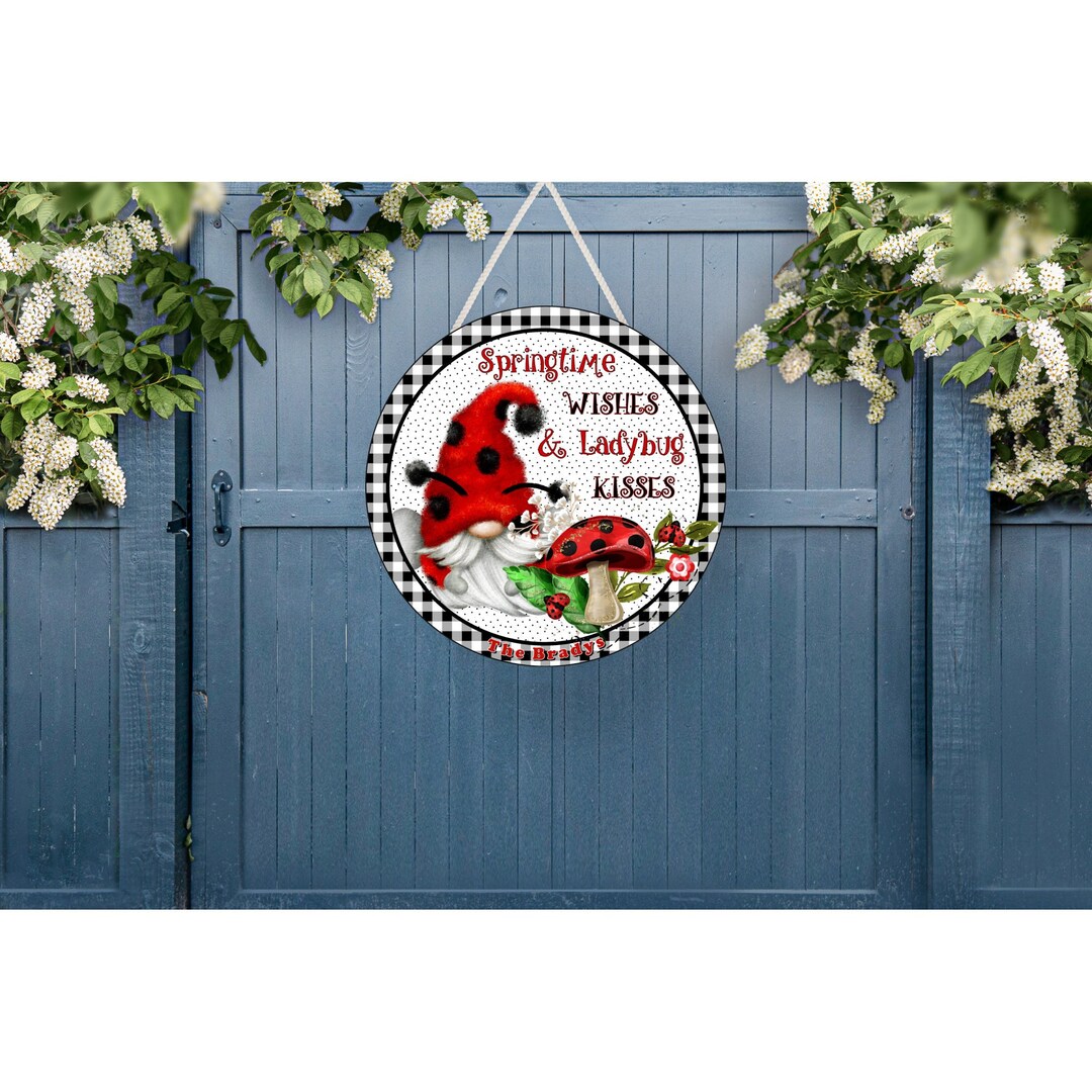 Ladybug Spring Personalized Door Sign, Metal Wreath Center Sign ...