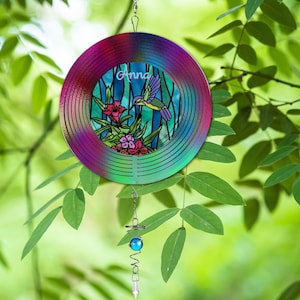 Hummingbird Swirly Metal Wind Spinner Personalized, Yard Decoration, Bird Wind Spinner, Birds Flower Decor, Porch Decoration, Custom Name