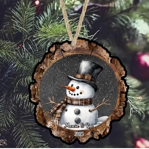 Snowman Wood Slice Personalized Christmas Ornament, Wood Decoration, Custom Ornament, Personalized Christmas Ornament, Snowmen