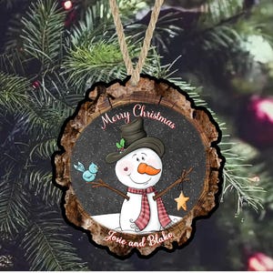 Snowman Wood Slice Personalized Christmas Ornament, Wood Decoration, Custom Ornament, Personalized Christmas Ornament, Snowmen