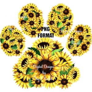 Paw Print Sunflower Digital Design for Sublimation, PNG Instant Download, Imprimable, Pawprints, Dog Paws, Cat Paws, Sunflowers Pawprint