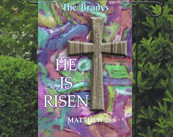Easter He is Risen Garden Flag, Personalized, Name Garden Flag, Spring Flag, Yard Decor, Easter Yard Decoration, Christian Garden Flag