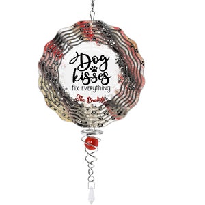 Dog Kisses Fix Everything Swirly Metal Wind Spinner Personalized, Yard Decoration, Dog Wind Spinner, Pawprints Decor, Dog Lover Decor, Dogs