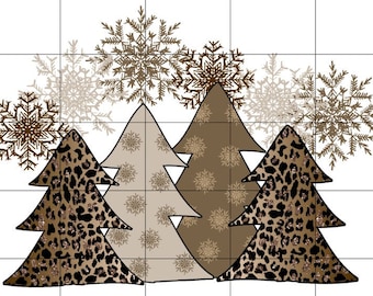 Leopard Trees Christmas Sublimation Transfer Ready to Press, Black and Gold Christmas Trees, Gift Exchange, Cheetah Christmas Trees Transfer