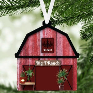 Red Barn Ornament, Farm Ornament, Ranch Ornament, Barn with Plants Ornament, Holiday Decoration, Farm, Ranch, Gift Exchange, Tree Decoration