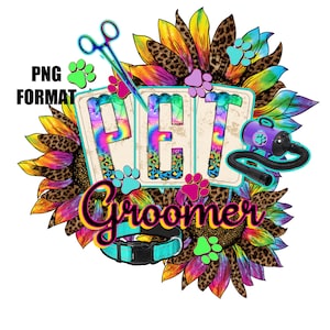Pet Groomer Sunflower Digital Design for Sublimation, PNG Instant Download, Printable, Animal Groomer, Fur Stylist, Pawprints, Dog Cat Paws