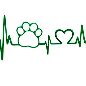 Pawprint Heartbeat Decal - Paw Print Sticker - Dog Cat Decal - Car Window,  Laptop Tumbler Water Bottle Bumper - You Choose Size and Color