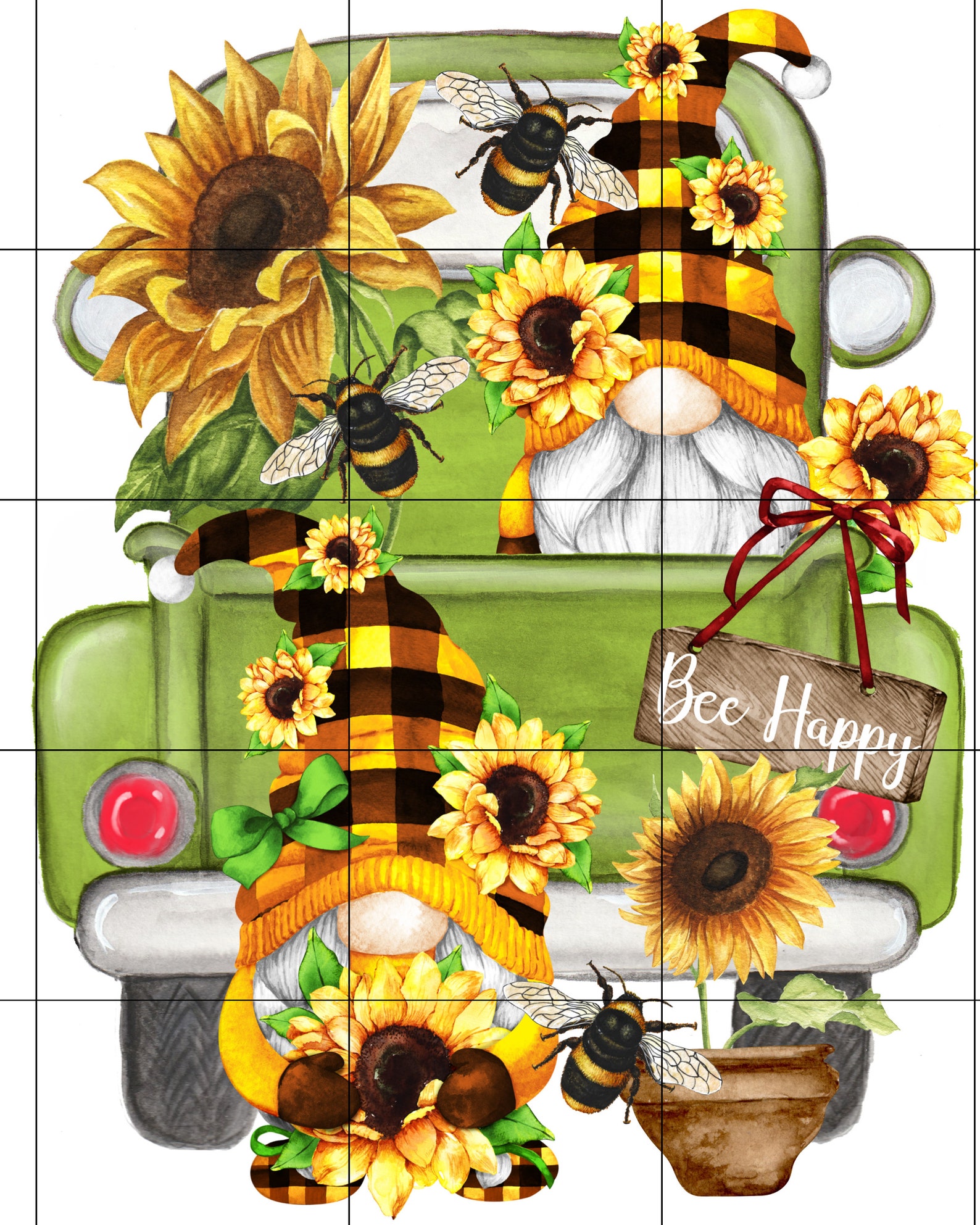 Bee Happy Sunflower Gnome Sublimation Transfer Spring Etsy