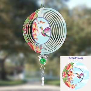 Hummingbird Swirly Metal Wind Spinner Personalized, Mother&#39;s Day Yard Decoration, Hummingbirds Wind Spinner, Porch Decoration, Custom Gift
