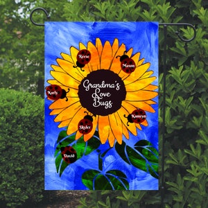 Love Bugs Garden Flag, Grandma, Grandparent, Personalized Garden Flag, Custom Garden Flag, Yard Decor, Outdoor Decor, Porch Flag, Garden