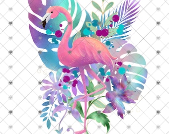 Tropical Flamingo Sublimation Transfer, Ready to Press, Flamingos, Beach, Sub Image Ready to Use, Ocean Vacation, Tropical Flowers