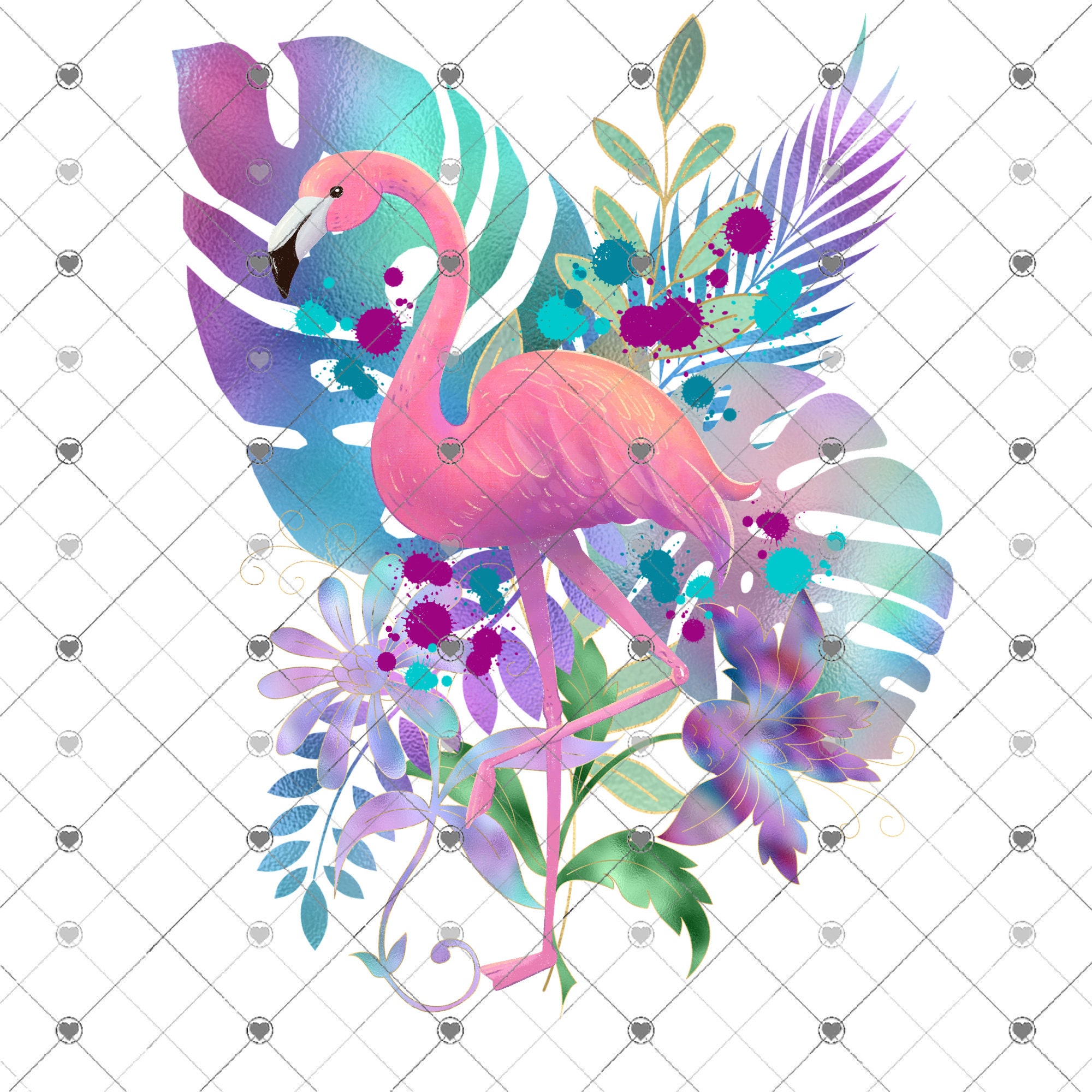 Tropical Flamingo Sublimation Transfer, Ready to Press, Flamingos, Beach, Sub Image Ready to Use, Ocean Vacation, Tropical Flowers