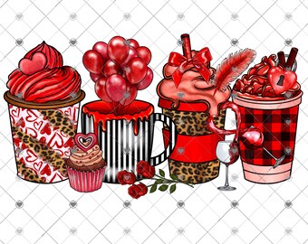 Valentine's Coffee Drink Sublimation Transfer, Ready to Press, Love Red Hearts Leopard Cheetah Coffee Lover Transfer, Ready to Use