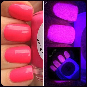 Glow-in-the-Dark Nail Polish - Pink Glows Purple - FREE U.S. SHIPPING - Sunrise - Regular Full Sized Bottle (15 ml size)