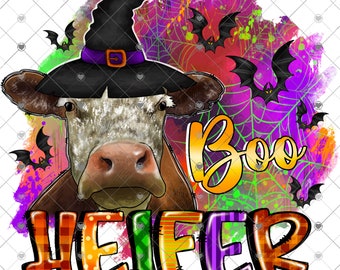 Transferencia de sublimación de Halloween Boo Heifer, Listo para prensar, Vaca, Telaraña, Murciélagos, Listo para usar, Subdiseño de Halloween, Espeluznante, Vacas de otoño
