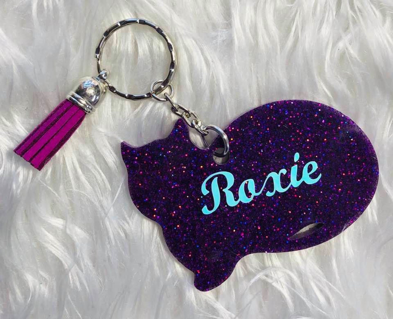 Cat Personalized Glitter Keychain Key Ring Holographic Etsy