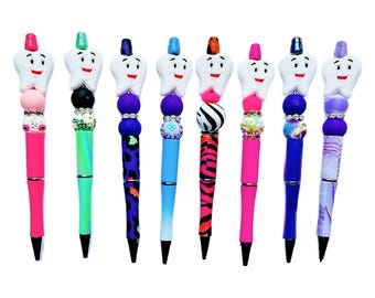 Tooth Dental Beaded Pen with Refill, Dental Hygienist Pen, Dental Assistant Gift, Dental Office, Teeth Gifts Under 10, Orthodontist Pen