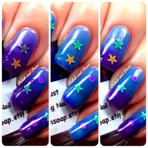 Color Changing Thermal Nail Polish - FREE U.S. SHIPPING - Blue/Purple with Holographic Stars - &quot;Stardust&quot; - Temperature Changing