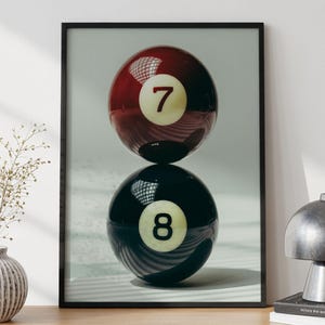 Minimalist Billiard Ball Wall Art, 7 and 8 Pool Ball Poster, Modern Game Room Decor, Retro Sports Print, Pool Table Artwork