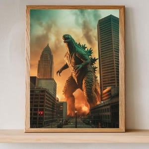 Vintage Japanese Godzilla Poster, Godzilla Movie Decor, Sci-Fi Film Poster, Retro Kaiju Wall Art, Japanese Monster Movie Print