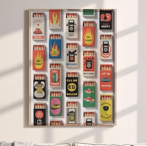 Vintage Matchbox Print, Funky Aesthetic Print, Retro Bar Card, Maximalist Wall Art, Retro Matchbook Wall Art, Trendy Wall Art